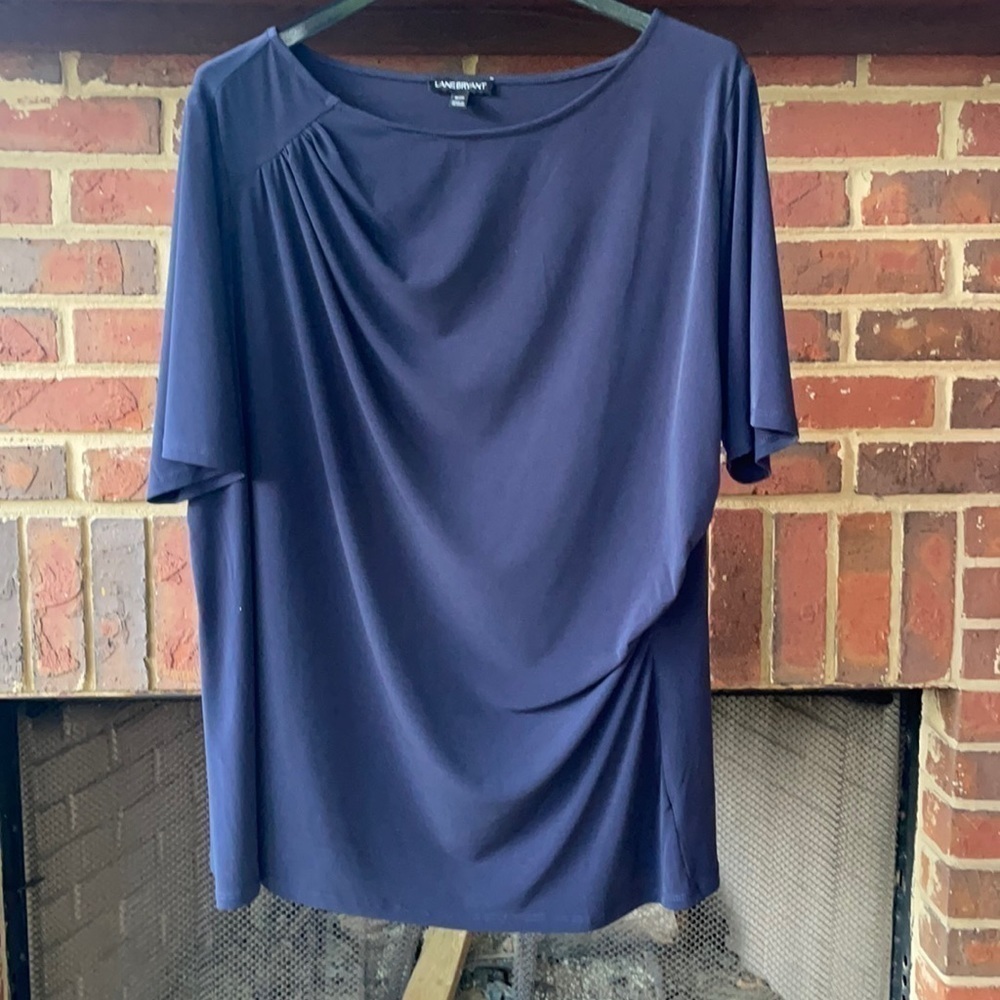 Lane Bryant Navy Blue Short Sleeve Twist Front Blouse XL 18 20